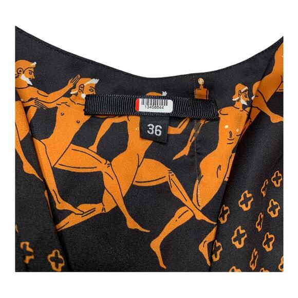 Patou Black Pleated Egyptian Print Dress sz 36 (6 small) Long Ankle Length Maxi - Picture 6 of 10